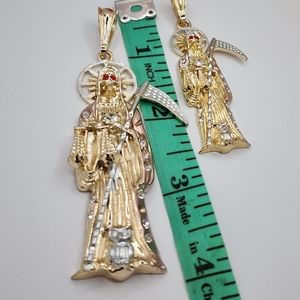 COPY - La Santa Muerte Gold-plated 2 pendants red eyes